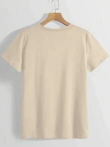 Fashionable Womens Graphic Print T-Shirt - Casual Short Sleeve Crew Neck Top - Lightweight & Breathable For Spring & Summer Wardrobe - 杏色 - 查看 2