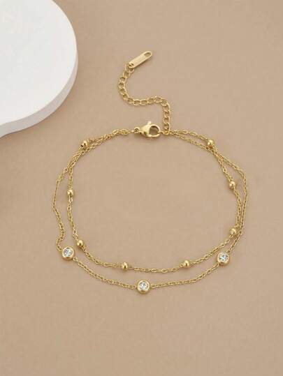 1pc Women's Stainless Steel Rhinestone Beach Anklet, Fashion & Charm