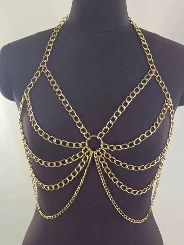 1 stuk eenvoudige borst-bh-ketting, taille-buikketting, choker, sexy strass-meerlaagse lichaamsketting, sieraden voor vrouwen, schattige meisjesmode, neppe parels, cami, eenvoud, meisjesachtige crop top