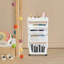 5-Etagen Rollregal mit Bremsen | Büro Organizer Weiß (78cm) | PP+ABS Schwerlast 3kg | Platzsparend & Kippdesign | Für Bücher/Stifte - Weiss - Übersicht 8