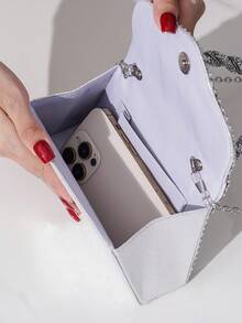 派对手拿包，带水钻装饰，时尚手提包，优雅的欧美风格，适合宴会，适合口红、手机，完美的派对配饰，多功能女士包 - 銀色 - 查看 8