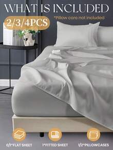 2/3/4pcs Fitted Sheets Set, Bedding, Bed Sheets, Solid Color Bedding Sheets Set With Deep Pocket, Fall Decor, Halloween Decor, Room Decor, Luxury Soft Bedding Sheets And Pillowcases, 1 Flat Sheet, 1 Fitted Sheet And 2 Pillowcases, All Seasons, Halloween Gift, Machine Washable, For Single, Twin, Full, Queen And King Sizes - Xám - Xem 2