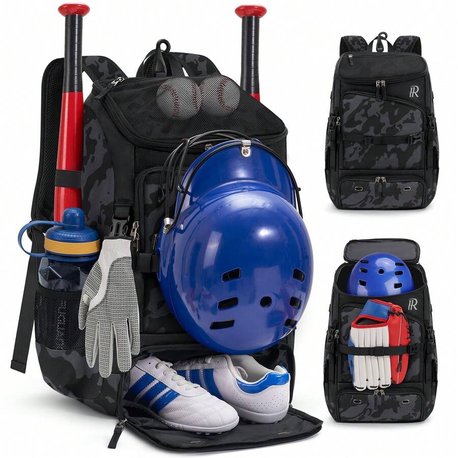 Baseball Bag Large Capacity Backpack For Softball, Baseball,Tball Equipment Adult & Youth Bat Bag With Shoe Compartment & Helmet Holder - Camouflage - View 1
