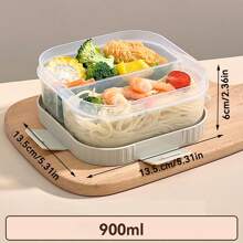 Large Capacity Transparent Plastic Compartment Lunch Box With Handle, Portable Sealed Leak Proof Bento Box, Multi Grids Fruit Salad Lunch Container, Microwave Heated Divided Food Storage Box, Suitable For Student And Adult Use In School, Office, Outdoor Camping, Picnic, Travel