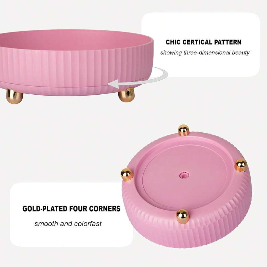 Makeup Perfume Organizer Tray 360 Degree Rotating Lazy Susan Skincare Lotion Organizer Spinning Cosmetics Storage For Dresser, Vanity, Bathroom Countertop, Small Pink - 粉色 - 查看 1
