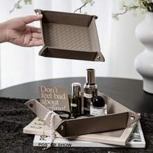 1pc Jewelry Storage Box, Leather Jewelry Tray, Decorative Organizer Tray For Keys, Remote Control, Home Decor, Woven Leather Texture Metal Clasp Design, Multi-Size & Color Options, Suitable For Entryway, Tabletop, Moving For Women Storage Organizer Travel Essentials Back To School Dormitory Storage