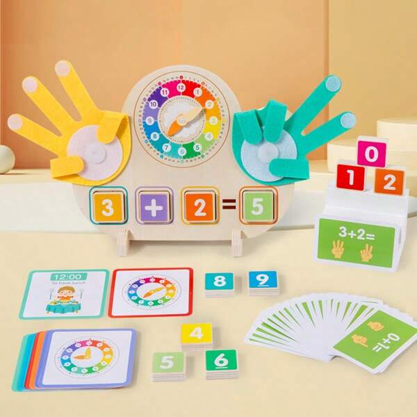 Neuerscheinung! Montessori Frühkindliche Bildung Kindergarten Kinder Finger Palmfläche Einfache Arithmetik Uhr Zeit Erkenntnis Kultivierung Kinder Zeitkonzept Spaß Eltern-Kind-Interaktion Puzzle Holzspielzeug Lernen durch Spielen