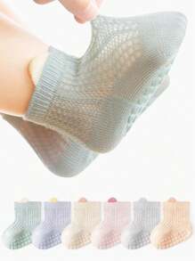 6 Pairs Non-Slip Baby/Kid Floor Socks With Cute Ear Designs, Suitable For Boys, Girls, All Seasons