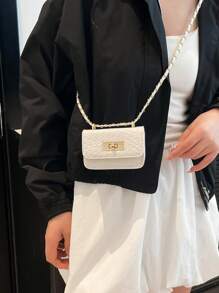 Bolso cuadrado mini, textura trenzada, acolchado, nuevo bolso de moda para mujer, costura de patrón de diamante, bolso de hombro de alta calidad, bolso bandolera con cadena trenzada, cierre con solapa bolso pequeño, estuche para lápiz labial, bolso cruzado lindo