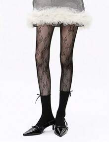 Women's 1pc Sheer Mesh Pattern Tights High Waist Fashionable Streetwear Fishnet Stockings