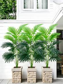 3pcs High-End Artificial Green Plants Set, Including 36 Large Leaves Of Realistic Palm Tree And Dragon Tree, Suitable For Home, Living Room, Wedding, Hotel Garden Decoration, Ideal For Mother's Day, Easter, Labor Day Spring & Summer Decoration - Can Be Used Indoor/Outdoor, Excluding Planter, Artificial Plants Home Decor, Christmas Decoration, Room Decor - Multicolor - View 4