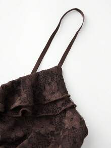 Women's Cropped Lace Vest Cami Tops Sleeveless Open Back Open Front Going Out Tops Tie Up Tank Tops - 巧克力棕 - 查看 5