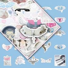 50pcs Angelic Wings Themed Stickers, Cute Cartoon Minimal Style For DIY Decor , Back To School Gifts