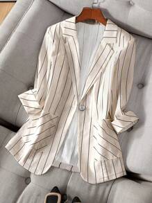 Blazer casual de mujer con un solo botón, de manga 7/8, con rayas finas, para primavera/verano
