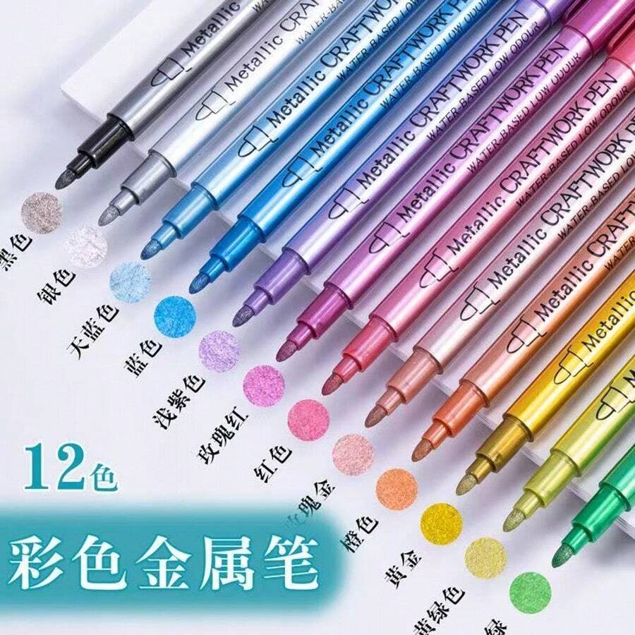 12 Metallic Pens For Crafts, Signatures And Art Projects School Supplies,Back To School