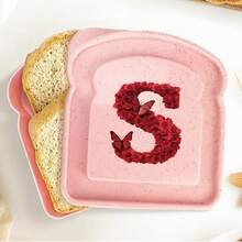 1 pieza Caja de almuerzo portátil con tapa con forma de tostada, caja de sándwich con pan tostado, contenedor de alimentos con patrón de letra creativo, cajas de aperitivos para cocina, picnic al aire libre, caja bento de gran capacidad - Rosa - Ver 26