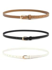 3 pezzi/1 pezzo/5 pezzi Cintura in metallo a forma di U, con fibbia sottile alla moda, in PU casual, decorazione con fibbia a perno per vestiti, maglioni, cappotti