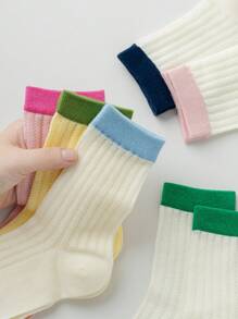 6 Pairs Of Colorful Women's Socks, Hollow Out Design, Simple Striped Women Crew Socks, Daily Casual Out Wear