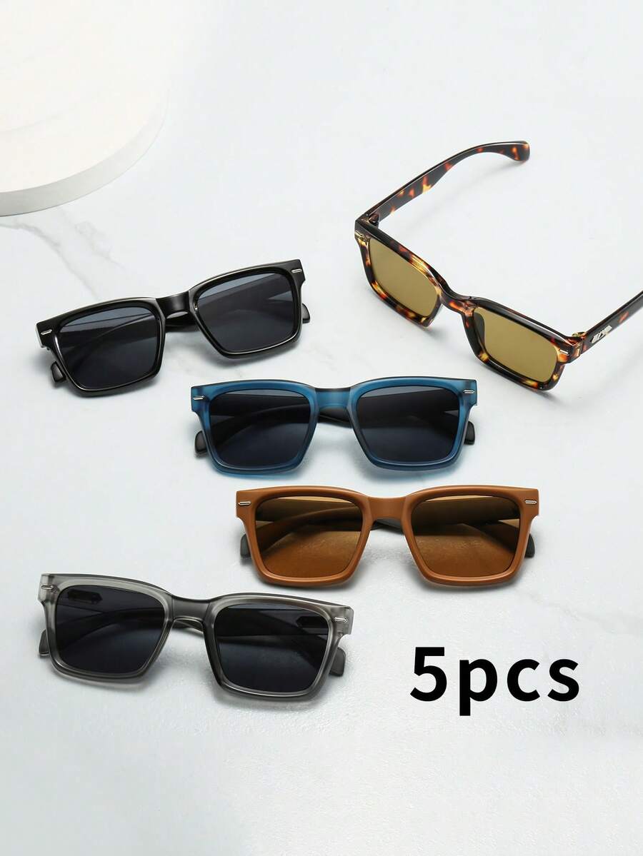 5pcs/Set Vintage Square Framed Fashionable High-End Fashion Glasses For Men (Suitable For Driving, Travel, Leisure, Outdoor Sports, Daily Wear) Back To School Fashionable Preppy School Look - 5件組合裝 - 查看 1