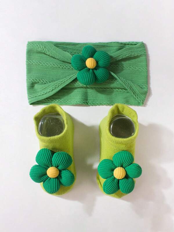 3pcs/Set Baby Headband & Socks Set, Flower Decor Headband