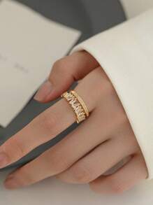 1Pc New Fashion Women's Luxury Gold Zirconia Ring Simple Hollow Heart Shape Cross Open Joint Ring Wedding Party Elegant Jewelry Gift