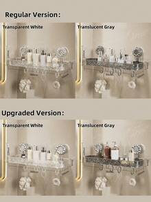 1pc Rectangular Storage Rack - Bathroom Organizer, Large Capacity, Wall-Mounted Suction Cup Installation, Transparent Bathroom Shelf With Hooks & Drainage Holes, Summer Bathroom Essential, Suitable For Bathroom, Kitchen, Study, Dressing Table - Multicolor - View 5