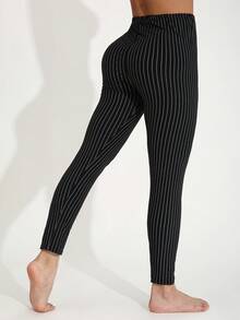 秋冬新款休闲女式高弹紧身裤，黑色线条图案，白色条纹印花，柔软舒适的羊毛裤，适合居家、运动、塑形、拉伸、提臀、不对称图案、户外、旅行、散步、购物、健身房、跑步、运动、工作、街头、音乐节、派对、礼物、长裤 - 彩色 - 查看 14