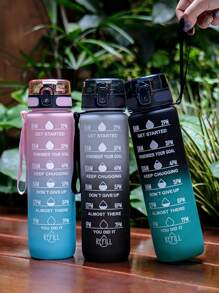 1pc 1000ml/32oz Large Capacity Frosted Gradient Direct Drink Plastic Water Bottle With Time Drinking Scale Mark, Handle Strap For Easy Carrying, Suitable For Cycling, Running, Fitness, Mother's Day, Father's Day, Graduation Gift