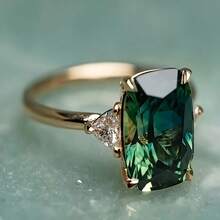 复古锆石镶嵌戒指，新款订婚戒指，镶嵌绿色宝石，尺码 5-11