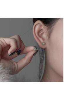 1pc S925 Silver & Jade Stone Vintage Earrings, Petite Delicate 8mm Jade Hoop Earrings For Women, Versatile Minimalist Design