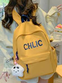 Fashionable Solid Color Versatile Large Capacity Multi-Pocket Casual Travel Backpack For Women, Handheld With Pendant Decoration, Suitable For Students - Yellow - View 3