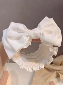 Double-Layer Bow Solid Color Lace Headband For Washing Face & Makeup Winter Hair Accessories Elegant Hair Band Women Bandanas Elegant Scarf