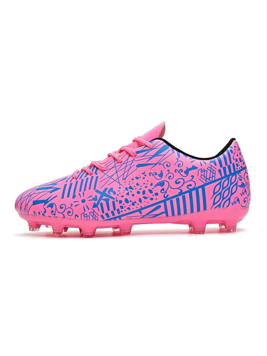 Unisex Professional Low-Top Football/Soccer Shoes, PU Leather Upper With Stripe Design, Suitable For Match & Training, All Season Wear, Athletic Style, Durable Structure, For Competitive Players - Pink - View 1