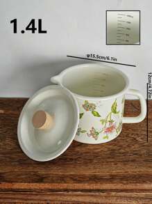 1 Set 1.2L Retro Floral Enamel Teapot, Milk Pot, Lid Cup, Square Pot, Coffee Pot, Handmade Tea Infuser Pot, Household Boiling Water Enamel Pot, Desktop Decorative Enamel Pot, Enamel Pot As Gift For Friends And Elders, Enamel Pot That Can Be Directly Heated In The Kitchen Back To School