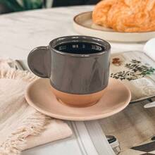 Juego de 4 tazas de espresso de cerámica Mora, de 3 onzas - Pequeñas tazas inspiradas en lo italiano con platitos, para pequeños tragos de café - Estilo moderno bohemio para cualquier cocina o cafetería. Porcelana apta para microondas - Colores neutros surtidos