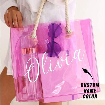 Personalized Bridesmaid Tote Bag, Women's Customized Handbag, Mother's Day Gift, Gift For Her, Neon Transparent Tote Bag, Cute Shoulder Bag,Gym Wear