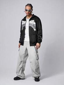 Spot Europe And The United States Street Zipper Hoodie Gothic Letter Foam Printed Hoodie Men And Women Casual Coat - 黑色 - 查看 2