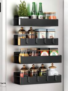 1/2/4pcs Magnetic Spice Storage Rack For Refrigerators And Ovens, Multi-Purpose Space Saving Refrigerator Storage Boxes And Storage, Magnetic Fridge Side Rack Storage Shelf Spice Rack Organizer Space Saving Kitchen (Black) - Black - View 2