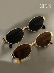 2pcs Oval Frame Fashion Fashion Glasses, Ideal For Teenagers Travel Outdoor Beach Wear, Gift - Multicolor - View 2