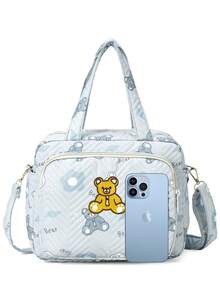 1 件装时尚妈咪包，简约手提包和单肩包，时尚刺绣尿布包，适合妈妈外出 - 淺藍色 - 查看 3