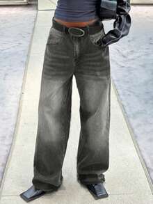 TOP Cross-Border European And American Street New Spring And Autumn Loose Casual Slim Mid-Waist Straight Pants Women's Jeans