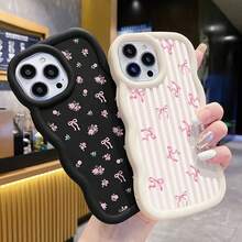 蝴蝶结元素硅胶蝴蝶结3件套大荷叶边蝴蝶结保护手机壳，兼容 16/15/14/13/12 Pro Max、16/15/14/13/12 Pro、16/15/14 Plus，送给男友/女友的礼物，防水防震防摔防刮，国际版，非国内版，生日礼物 - 彩色 - 查看 3