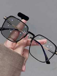 1PC Women Square Fashion Eyeglasses Classic Modern Simple Style Photochromic Fashion Glasses - Black - View 2