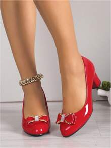 Geeyea Tacones altos con lazo elegantes para mujer - Rojo - Ver 1