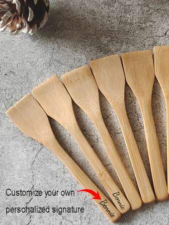 1pc Customized Mini Wooden Spatula, Can Customize Name, Mini Wooden Spoon & Small Bamboo Scraper For Non-Stick Pans, Kitchen Utensils, Baby Educational Toy