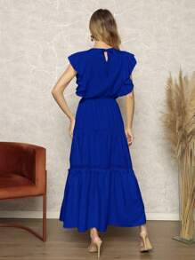 Vestido Longo Manga De Borboleta Baiha Com Babado