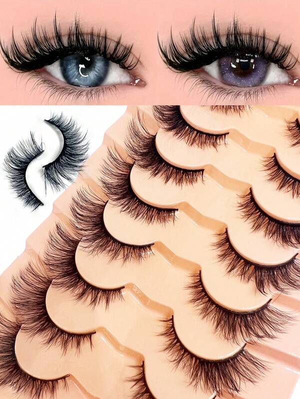 8pcs Thick & Natural Looking Full Strip Eyelashes, Ultra-Light Matte Stem, Painless, Suitable For Nude Makeup, Bride, Stage, Photography, Long-Lasting Curl, Waterproof, Reusable