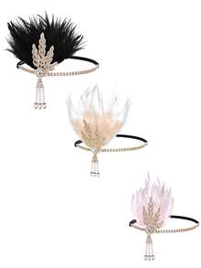 D EXCEED 1/3PCS音乐节女装1920年代下午茶派对舞会情人节母亲节新娘合金人造羽毛发夹头饰 - 多色 - 查看 37