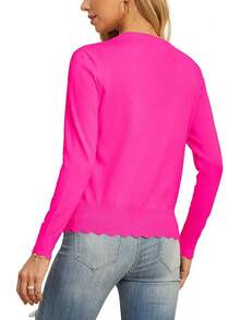 GRECERELLE Women's Long Sleeve Button Down Cardigan Knit Shrugs Sweater - 玫紅色 - 查看 4