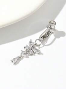 1 Pc Luxurious Alloy Unique Hole-Free And Pierced White Zirconia Water Drop Pendant Golden Butterfly False Navel Ring And Human Piercing Jewelry Are Suitable For Ladies To Wear On A Daily Basis
